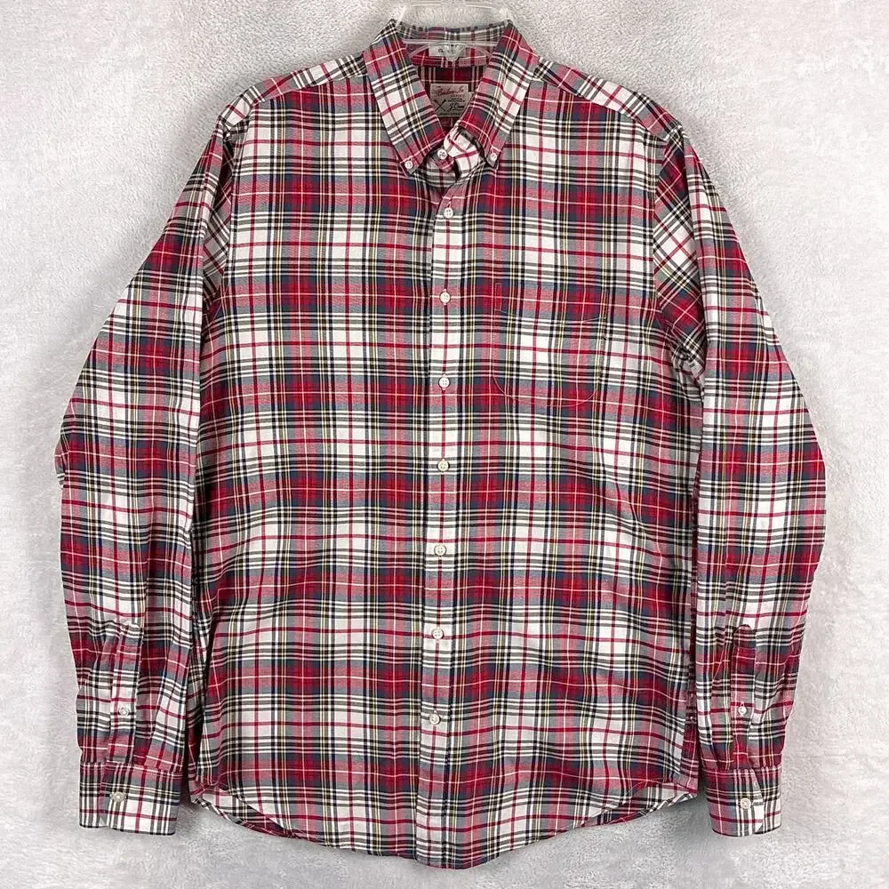 J.Crew Shirt Mens M Tall Red White Plaid Broken In Oxford Preppy Heritage OCBD